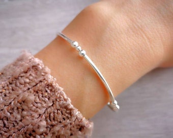 Sterling Silver Noodle Bead Stretch Bangle Bracelet