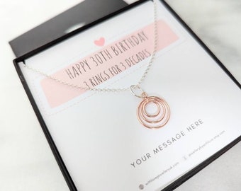 30th Milestone Birthday Gift: Sterling Silver Necklace, Rings for Decades