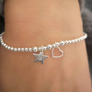 Sterling Silver Personalised Initial Silver Star Bracelet | Gift For Her | Gifts For Women & Ladies