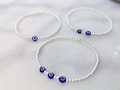 Evil Eye Beaded Bracelet | Sterling Silver or Silver Protection Stretch Bracelet | Evil Eye Jewellery | FREE Personalised Message Card