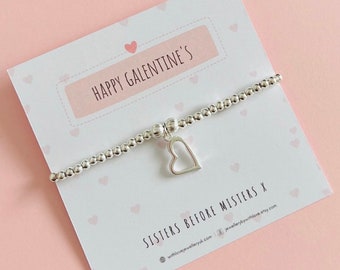 Happy Valentines/Galentines Silver Love Heart Bracelet | Valentines Gift | Galentines & Valentines Bracelet | FREE Personalised Message Card