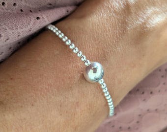 Sterling Silver Ball Beaded Stretch Bracelet: Ladies Jewelry