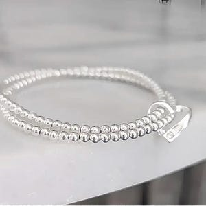 Sterling Silver Beaded Heart Charm Bracelet, Dainty Stackable Jewellery Gift for Her