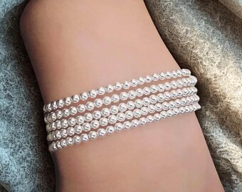 Sterling Silver Beaded Bracelet Stack: Handmade 3mm Bead Set