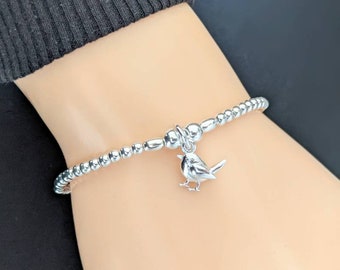 Sterling Silver Robin Stretch Bracelet | Birthstone Jewellery | Gifts for Her | Sentimental Gifts | Memorial Jewellery | Personalised Card