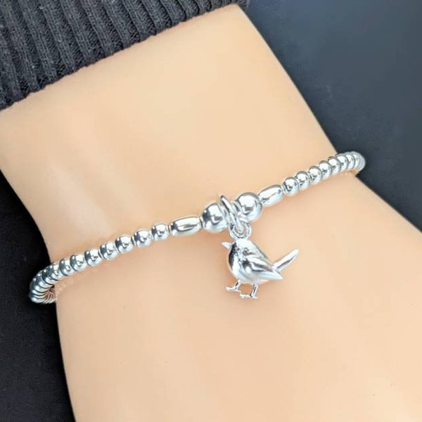 Sterling Silver Robin Stretch Bracelet | Birthstone Jewellery | Gifts for Her | Sentimental Gifts | Memorial Jewellery | Personalised Card