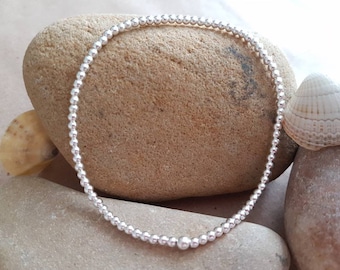 Sterling Silver Beaded Anklet: Simple Stretch Ankle Bracelet