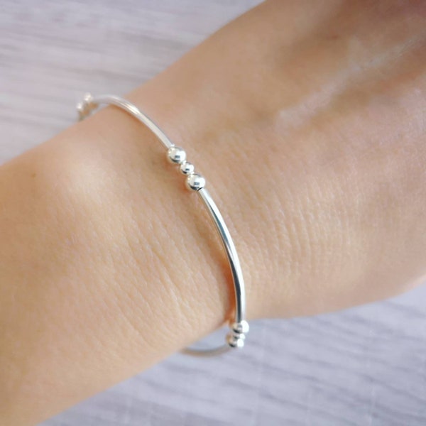 Sterling Silver Noodle Stretch Silver Bangle Bracelet | Birthday Gifts for Women & Ladies | Gifts For Her