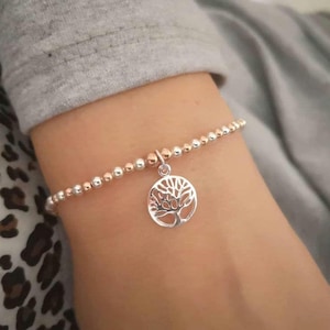 Tree of Life Sterling Silver Bracelet: Rose Gold Accent Beads