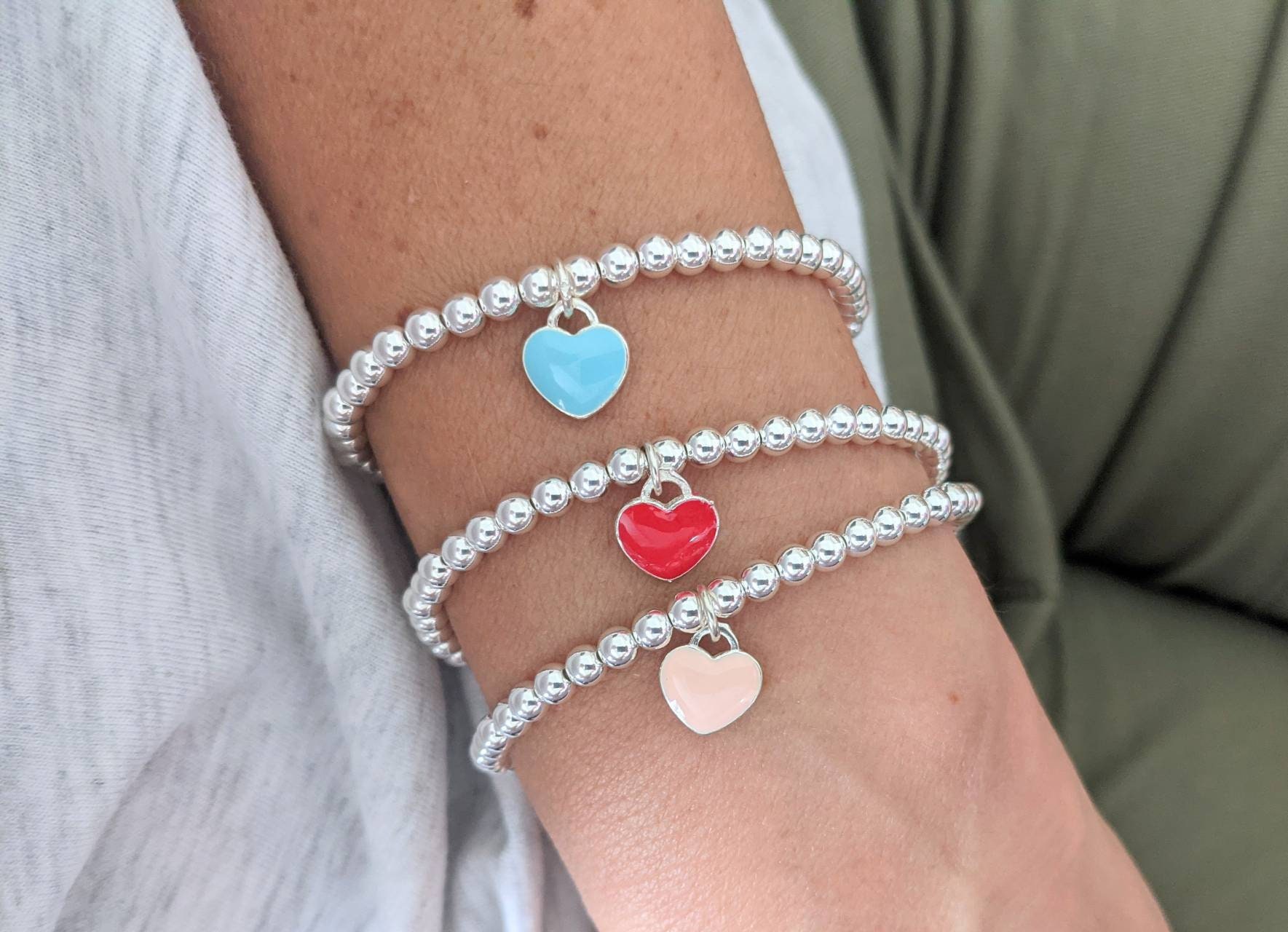 アクセサリー Bijou R.I Puffy Heart Bracelet Beaded Lux Petite Puffy Heart Charm Bracelet | Jewel Ya