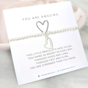 Silver Heart Stretch Bracelet: Beaded Charm Bracelet - You Are Amazing
