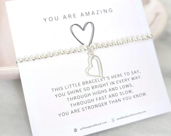 Silver Heart Stretch Bracelet: Beaded Inspirational Jewelry