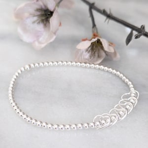 20 | 30 | 40e | 50e | 60e | 70e | 80e | Bracelet d'anniversaire coeurs en argent sterling | Cadeaux d'anniversaire | Carte de message personnalisée GRATUITE