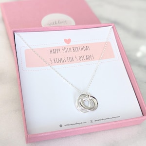 Collier 50e anniversaire en argent sterling | Chaîne taillée en diamant | Cadeau spécial d'anniversaire | Anniversaire marquant | Carte de message personnalisée GRATUITE
