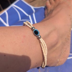 Evil Eye Seed Bead Adjustable Bracelet or Anklet