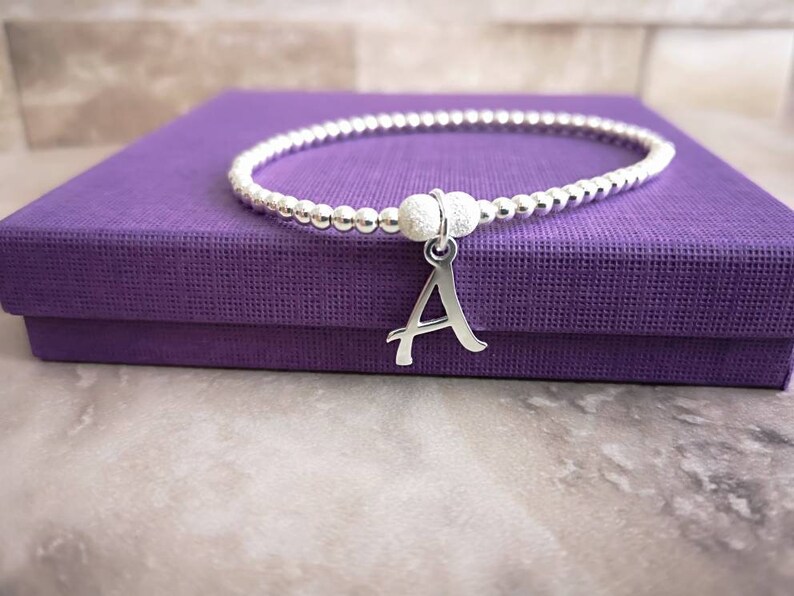 Sterling Silver Initial Beaded Stretch Bracelet Bridesmaid Etsy UK