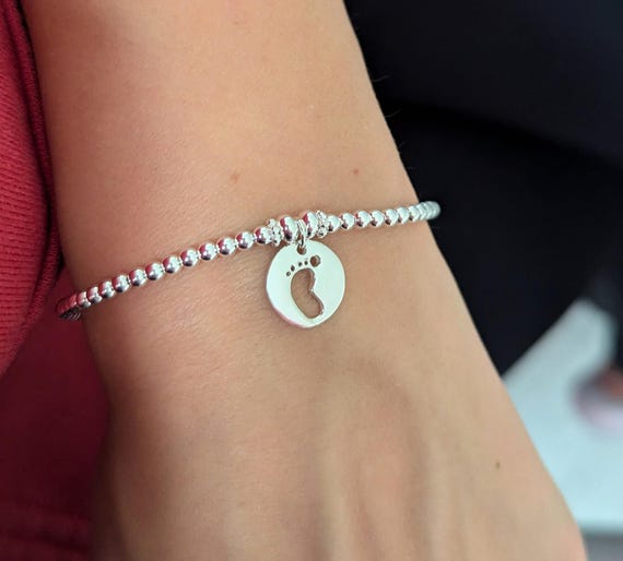 Sterling Silver Baby Footprint Charm Bracelet: New Mum Gift