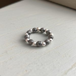 Sterling Silver & Hematite Beaded Stretch Stackable Ring