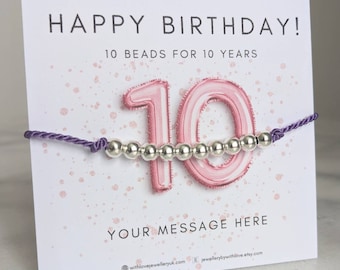 Kids Birthday Bracelet: Silver Plated Beads, Personalised Card
