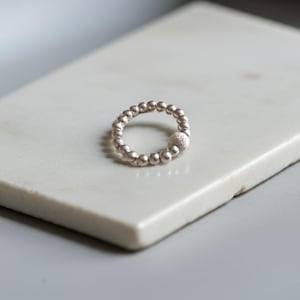 Sterling Silber & Glitter Bead Perlen Stretch Ring