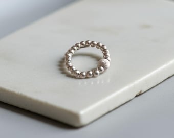 Sterling Silver & Glitter Bead Beaded Stretch Ring