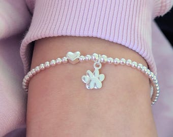 Sterling Silver Paw Print Charm Bracelet: Pet Lover Jewellery