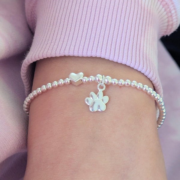 Sterling Silver Paw Print Charm Bracelet: Pet Lover Jewellery