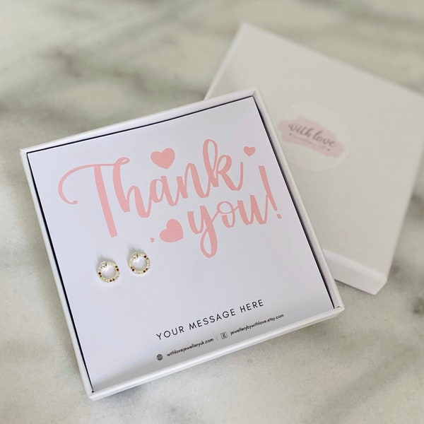 Thank You Sterling Silver Cubic Circular Stud Earrings | Thank You Earrings Gift For Her | FREE Personalised Message Card
