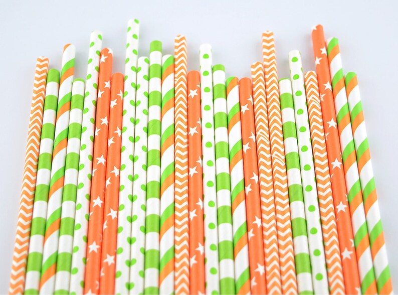 Party Favor Cake Pop Sticks OrangeBright Green Paper Straw Mix Party Decor Supply