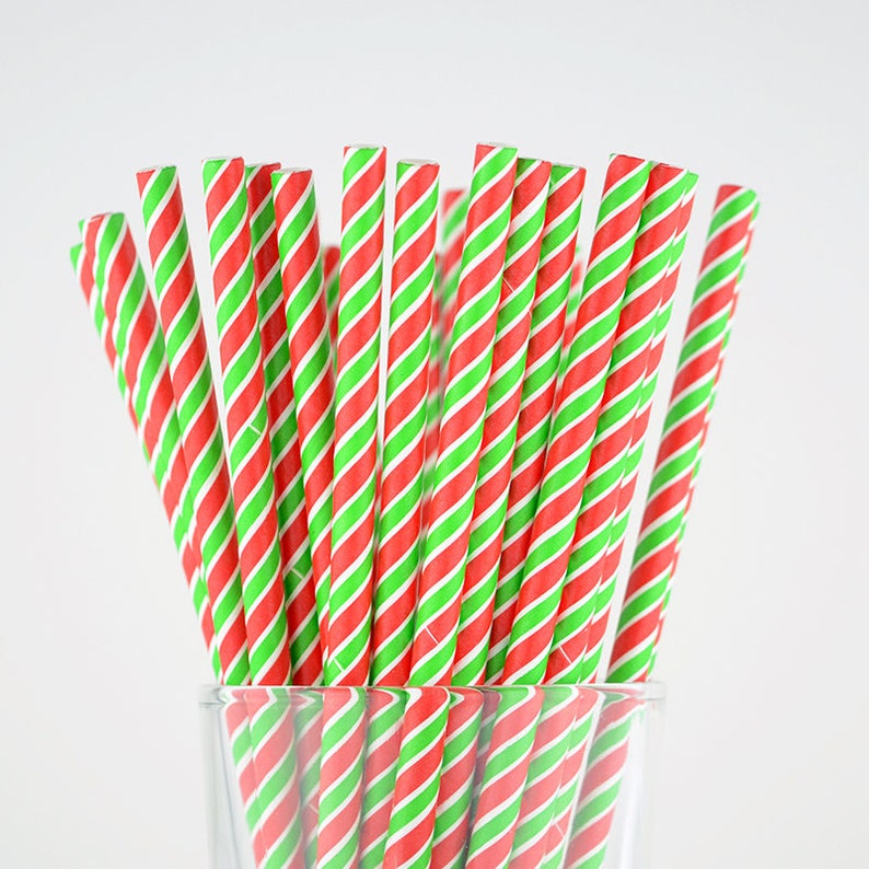 RedGreen Striped Paper Straws Cake Pop Sticks Party Decor Supply Party Favor
