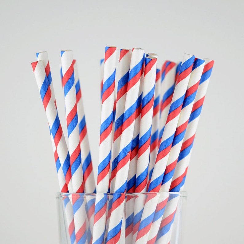 Party Favor BlueRed Striped Paper Straws Cake Pop Sticks Party Decor Supply