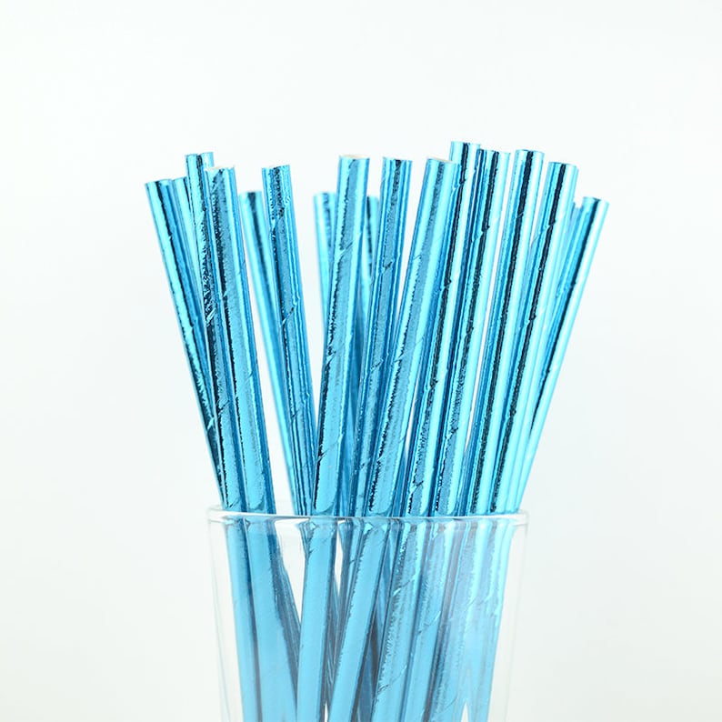 Mason Jar Straws Cake Pop Sticks Party Favor Party Decor Supply Light Blue Foil Paper Straws