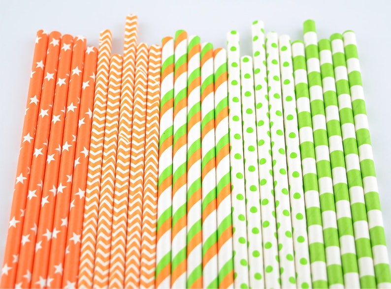Party Favor Cake Pop Sticks OrangeBright Green Paper Straw Mix Party Decor Supply