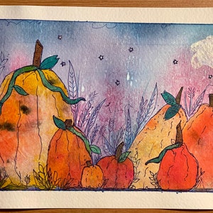 Recycled Paper Pumpkin Patch: Original Watercolor Collage (6x9") bild 3
