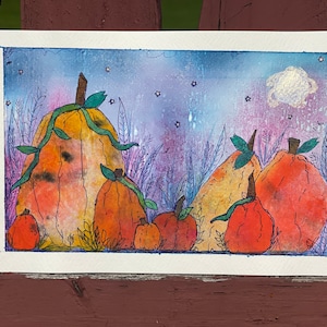 Recycled Paper Pumpkin Patch: Original Watercolor Collage (6x9") bild 1