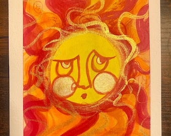 Celestial Sun - Original Whimsical Watercolor Painting 6x9
