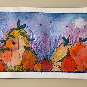 Recycled Paper Pumpkin Patch: Original Watercolor Collage (6x9") bild 4
