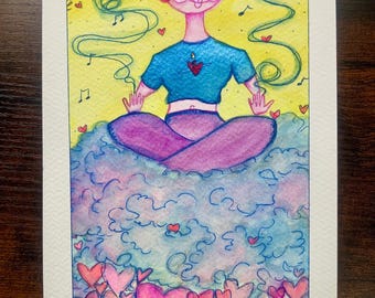 Lifted By Love - Whimsical Watercolor Character Painting 6x9