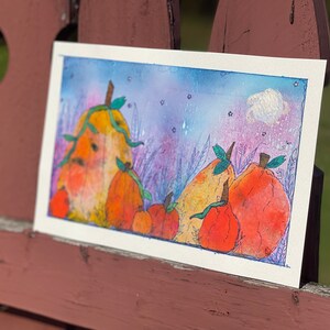 Recycled Paper Pumpkin Patch: Original Watercolor Collage (6x9") bild 2