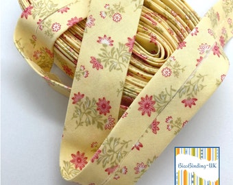 Primelgelb aus Moda-Stoffen ~ 30 mm breiter Bandfalz ~ Handgefertigtes Schrägband aus 100 % Baumwolle ~ Quilter's Schrägband