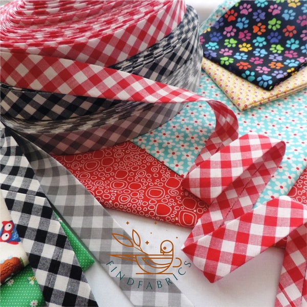 ACUARIO Gingham Handmade Bias Binding Disponible dans Différentes largeurs et plis Quilting Craft Sewing Tissage de tissu ~ Quilter’s Bias