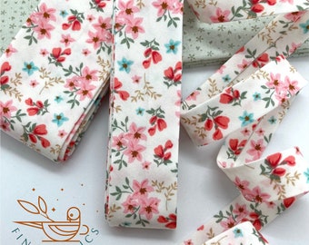 Wild Roses Coral Available in Various Widths and Folds ~ Extra Wide  Handmade Bias Binding