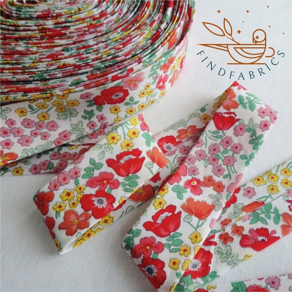 30mm Handmade Bias Binding Tape LAWN Fabric May's Flowers 100% Cotton ~ Quilter's Bias ~ Orange & Pink Available