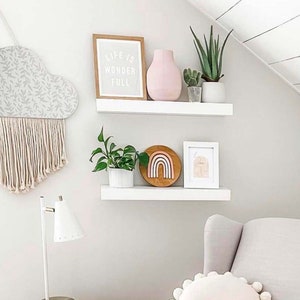 Nursery Shelves, Nursery Shelves White, Natural Wood Nursery Shelves, Nursery Floating Shelves, Floating Shelves with Hidden Bracket