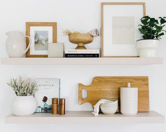 Neutral Painted Floating Shelves, Smokey Taupe by Benjamin Moore, Floating Shelves with hidden bracket