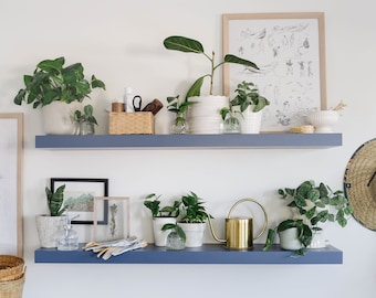 Custom Blue Painted Floating Shelves - with Hidden Bracket and Mounting Hardware Included