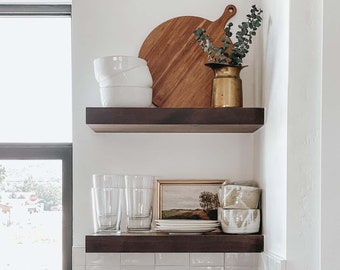 Rustic Floating Shelves, Farmhouse Style Shelves, Walnut Floating Shelf, Wood Shelves with brackets
