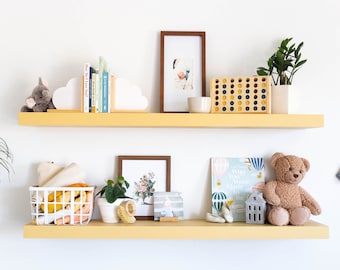 Custom Painted Floating Shelves - Concord Ivory, Yellow Floating Shelves