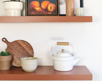 Rust Colored Painted Shelves, Copper Kettle by Benjamin Moore