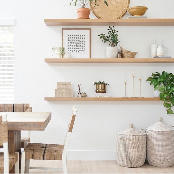 White Oak Floating Shelves - Custom Length, Depth, and Finish Color with Hidden Bracket. Floating Shelf Hardware Included